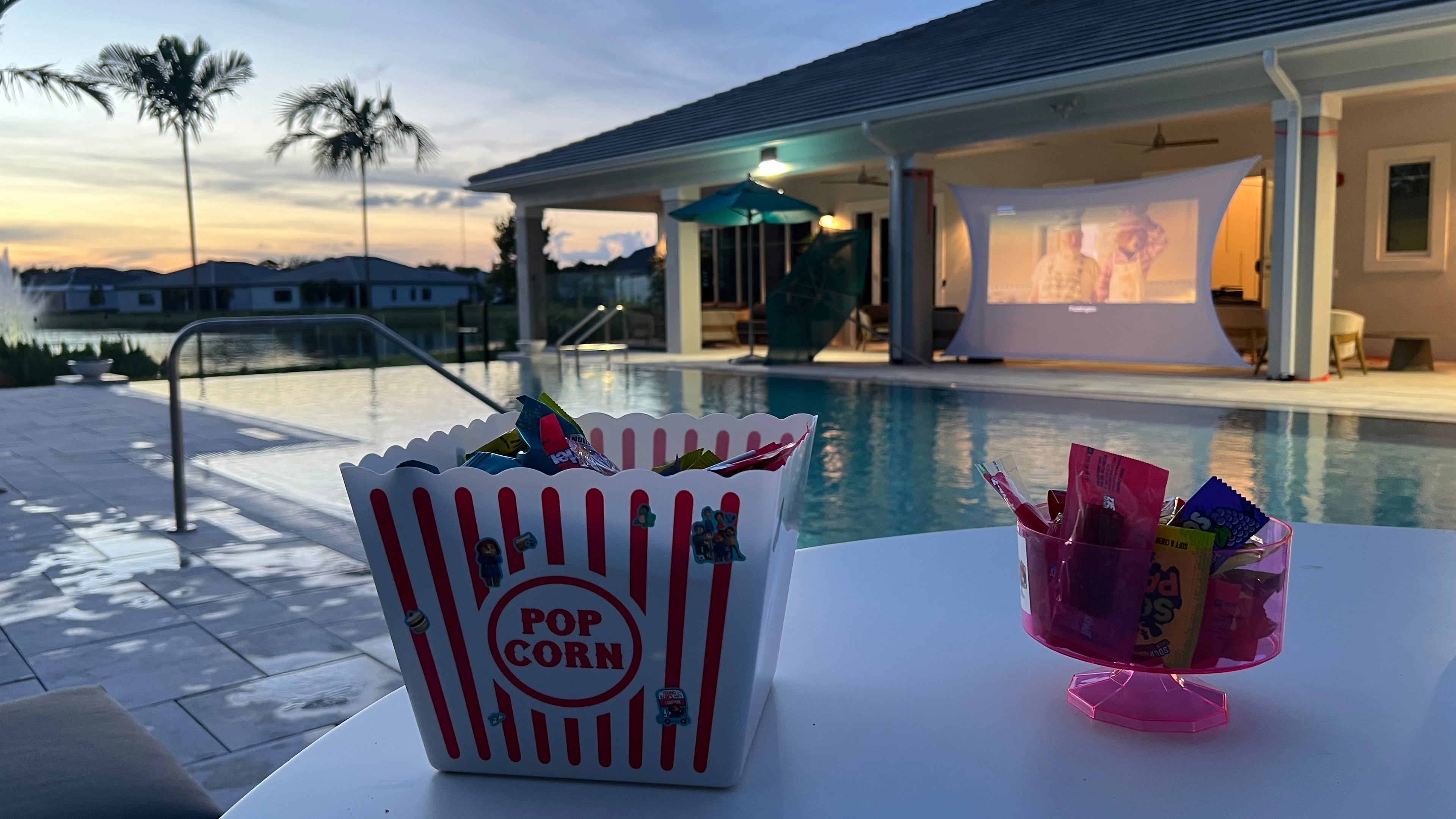 Outdoor movie night at resort